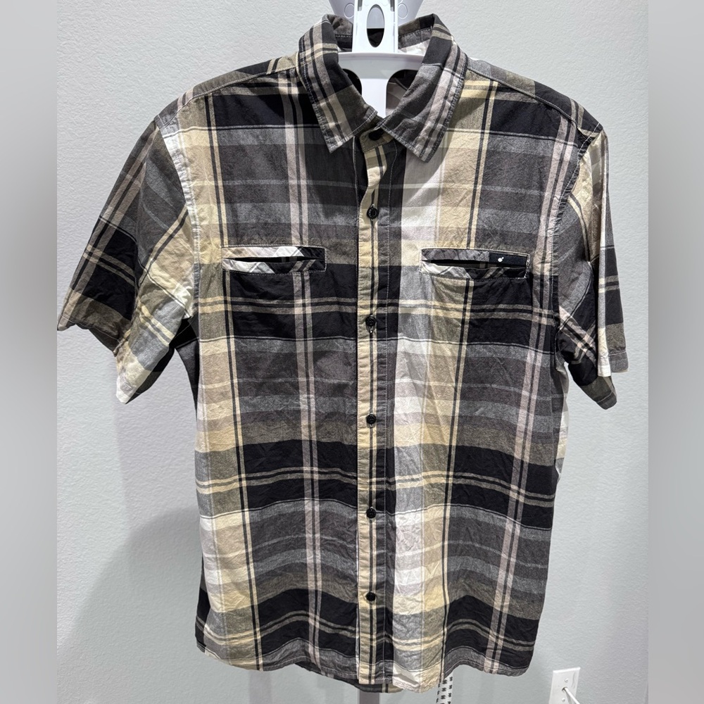 The Hundreds Black, Gray, Cream Plaid Button Down Shirt